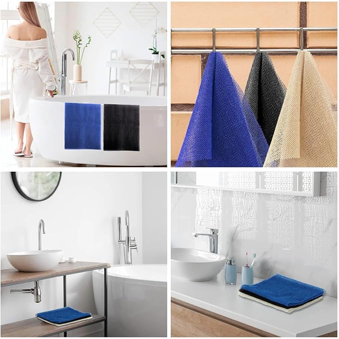UJFQBH 3 Pieces African Bath Sponge African Net Long Net Bath Sponge Exfoliating Shower Body Scrubber Back Scrubber Skin Smoother,Great for Daily Use(Blue,Black,Off-White)-Velvo Beauty