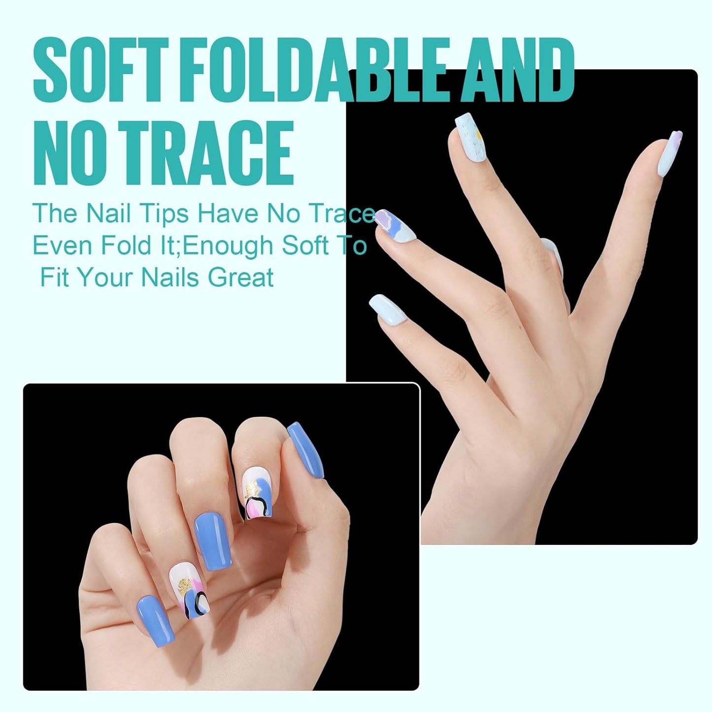 TOMICCA Short Square Nail Tips, 504Pcs Clear Press on Nails Square Full Cover Nail Tips Clear False Press on Nails, Soft Tips for Gel Nail Extension DIY Nail Salon 12 Sizes-Velvo Beauty