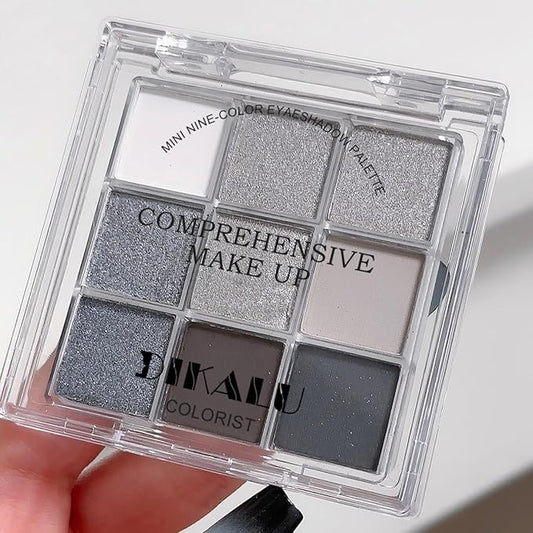 Black Smoky Eye shadow Palette, 9 Colors True Black Dark Grey Smokey Goth Makeup Pallet, 9 Soft Matte Shimmer High Pigmented Basic Black White silver eye shadow for Halloween-Velvo Beauty