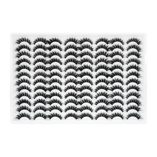 False Eyelashes 48 Pairs Faux Mink Lashes 14mm Wispy Lashes 3D Fluffy Cat Eye Lashes Pack Bulk Wholesale Strip Lashes(style 48-036)-Velvo Beauty