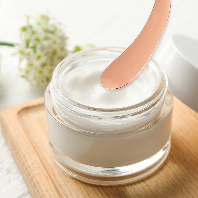 VOCOSTE 4 Pcs Makeup Spatula Mini Spoon, Eye Cream Massage Sticks Beauty Scoop, for Facial Cosmetic Face Cream, Moon Shape 2.13"x0.51", Rose Gold Tone-Velvo Beauty