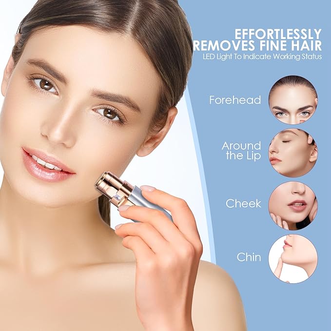 Eyebrow & Facial Trimmer: 2 in1 Rechargeable Facial Hair & Eyebrow Shaver - Painless LED Light (Sky Blue)-Velvo Beauty