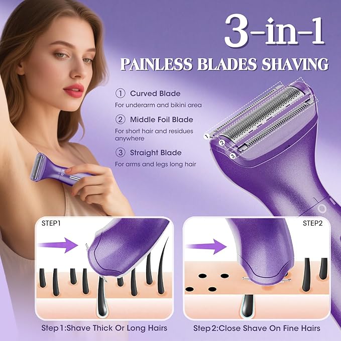 Electric Razor for Women,6 in 1 Women's Bikini Trimmer Shaver for Women & Men Pubic Hair, Private Area, Legs, Eyebrow,Face, Nose, Eyebrow, Body Hair Removal IPX5 Waterproof Wet & Dry-Velvo Beauty