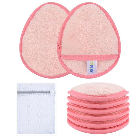SINLAND Reusable Makeup Remover Pads For Face,Eye,Lips Microfiber Gentle Facial Cleansing Cloths for All Skin Types Friendly for Makeup Remover With Laundry Bag 5.1inchx3.93inch Pink Pack of 6-Velvo Beauty