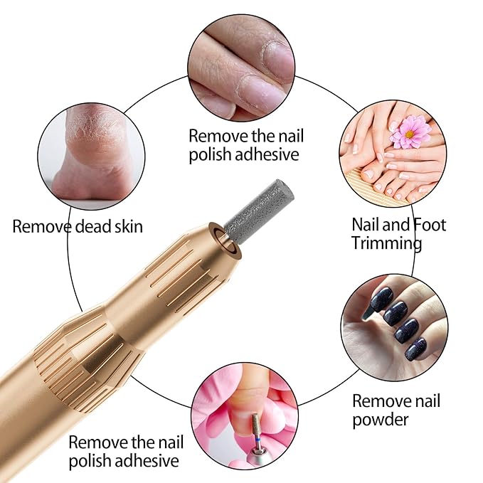 Electric Nail Drill Professional Machine Efile Manicure Pedicure Tools Portable File for Acrylic Gel Dip Powder Nails Salon Use Manicure Pedicure Nail Supplies (Gold)-Velvo Beauty