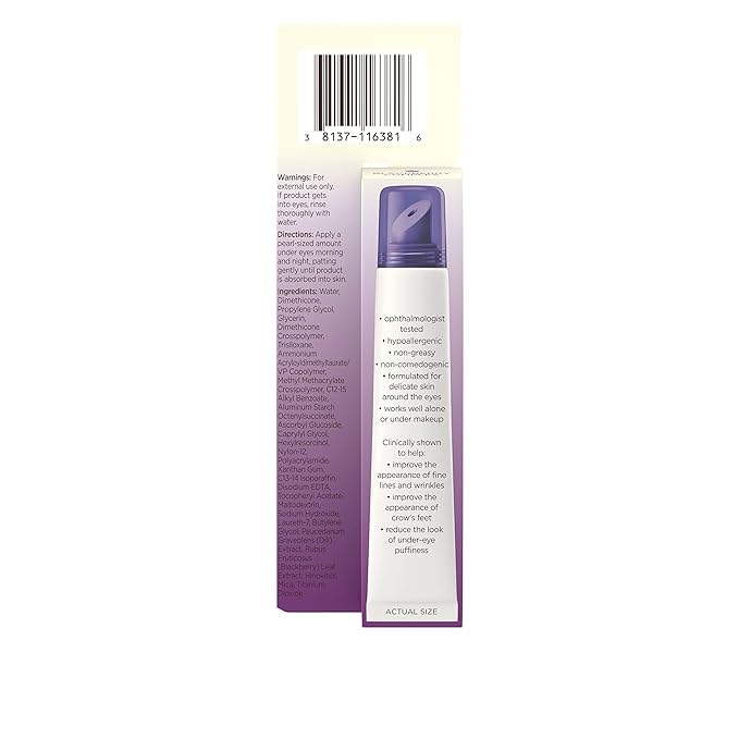 Aveeno Absolutely Ageless 3-in-1 Anti-Wrinkle Eye Cream for Fine Lines & Wrinkles, Crows Feet, & Under-Eye Puffiness, Antioxidant Blackberry Complex, Hypoallergenic, Non-Greasy, 0.5 oz-Velvo Beauty