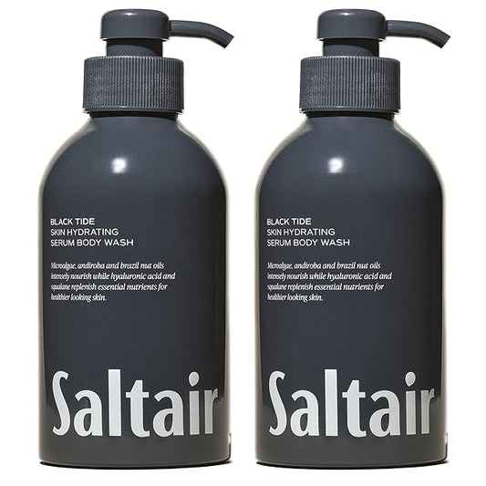 Saltair Body Wash, Black Tide 2-Pack. Moisturizing Body Cleanser with Monoi Oil and Cupuacu Butter. Luxury Shower Gel for Women and Men. Vegan, Cruelty-Free, Paraben-Free. 2x 17oz Pump Bottles-Velvo Beauty