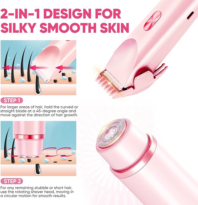 Bikini Trimmer for Women, Electric Razor & Shaver with Dual Ceramic Blades, Painless Hair Removal for Face, Body & Intimate Areas, 90min Cordless Runtime, Waterproof Travel Grooming Kit-Velvo Beauty