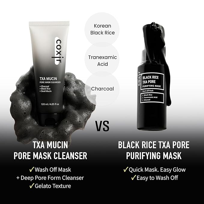 coxir TXA MUCIN ALL-IN-1 PORE MASK –Gelato Texture Wash-Off treatment | Ampoule Mask-to-Foam | Charcoal+ Snail+TXA | Blackhead Remover |Daily Pore Detox for Oily & Sensitive Skin|4.05fl.oz-Velvo Beauty