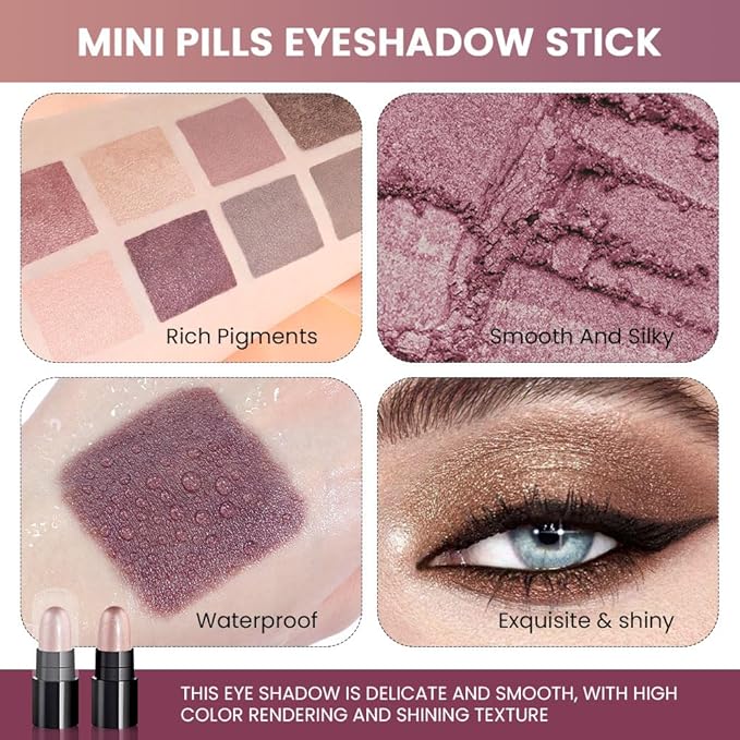 evpct 12Pcs Capsule Cream Eye Shadow Brightener Sticks Set for Eyes, Champagne Pearl Taupe Bronze Cocoa Stone Putty Smoky Amethyst Shimmer Matte Pencil Eye shadow Applicator Stick Palette Makeup 02-Velvo Beauty