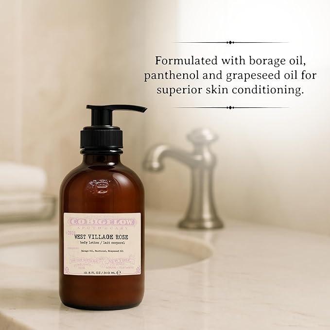 C.O. Bigelow West Village Rose Body Lotion, Iconic Collection Moisturizing Body Lotion with Shea Butter, Borage Oil & Grapeseed Oil, 10.5 Fl Oz-Velvo Beauty