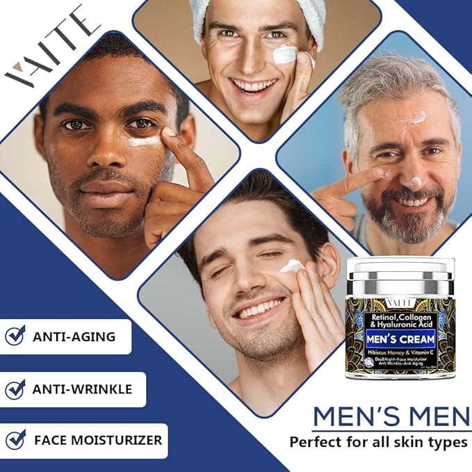 VAITE Mens Face Skin Moisturizer with Collagen, Retinol Ant-Aging, Anti-Wrinkle Under the Eyes Men's cream care for Face with Hibiscus & Honey, Hyaluronic acid, Vitamin C Made in USA-Velvo Beauty