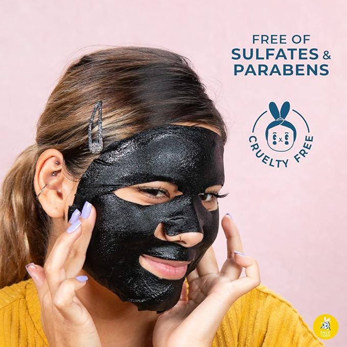 FACETORY K Beauty Face Mask Skin Care - LET'S TALK DETOX PURIFYING Sheet Mask with Charcoal & Volcanic Ash | Pore Refining Charcoal Face Mask (10 Pack)-Velvo Beauty