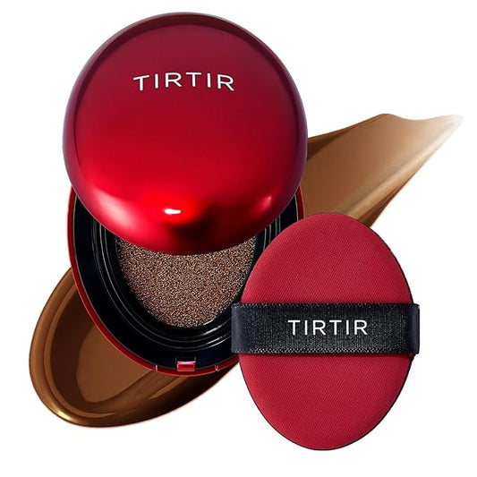 TIRTIR Mask Fit Red Cushion Foundation | Full coverage, Weightless, Skin fit, Satin Glow Finish, Korean Makeup BB Foundation, beauty, Tattoo cover up, Buildable (#47N Ebony, 0.63 Fl Oz)-Velvo Beauty