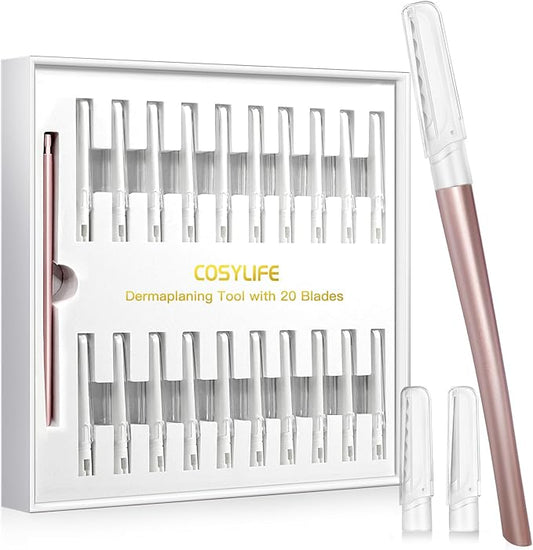 Dermaplaning Tool for Face Exfoliation, with 20 Replaceable Blades, Facial Shaver/Eyebrow Razor, Peach Fuzz Removal Eyebrow Shaper for Women, Easy to Use Dermaplaner Help Exfoliate and Smooth Skin-Velvo Beauty