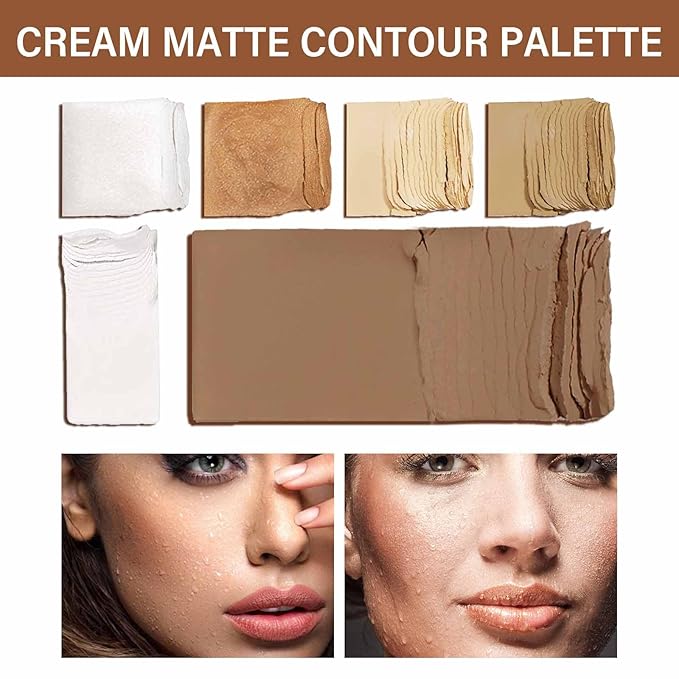 Boobeen 6 Colors Cream Contour Makeup Palette, Highlighter and Bronzer Palette Powder Kit with Mirror&Brush, Waterproof Concealer for Women-Velvo Beauty