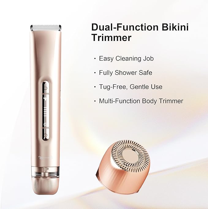 2 in 1 Women's Bikini Line Trimmer & Body Groomer,2025 Upgrade Dual Head Shaver Women, Wet & Dry Waterproof Electric Bikini Trimmer for Face Leg Arm Intimate Areas,Pink Rose-Velvo Beauty