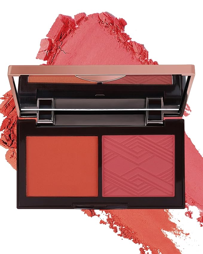 Face Matte Blush Powder Palette-2Colors Buildable Facial Cheek Blusher Pressed Powder Light Luxury Blush Contour Palette for Face,Longlasting Makeup Palette,Valentine's Day Gift Set for Women Girl-03-Velvo Beauty