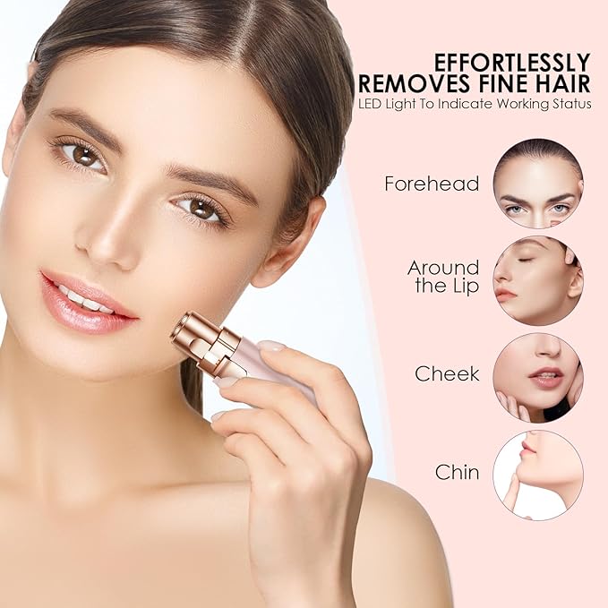Eyebrow Facial Trimmer: 2 in1 Rechargeable Facial Hair Removal and Eyebrow Shaver - Face Lips Body Painless Facial Razor with Built-in LED Light (Pink)-Velvo Beauty