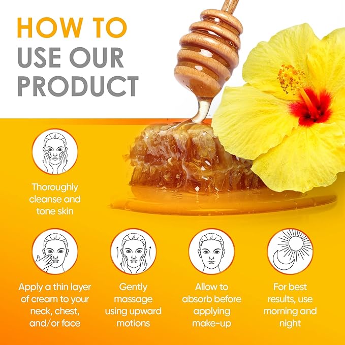 Hibiscus & Honey Firming Cream, Neck Firming Cream, Skin Tightening Cream, Skin Firming and Tightening Lotion, Reduce the Look of Neck Lines, Tightens & Smooths - With Collagen & Hyaluronic Acid 1.7OZ-Velvo Beauty