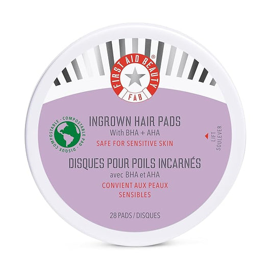 First Aid Beauty - Ingrown Hair Pads with BHA + AHA - Aftershave Treatment Pads to Help Prevent Razor Bumps for Men & Women - Exfoliate Underarms & Bikini Area - Compostable for Daily Use - 28 Pads-Velvo Beauty