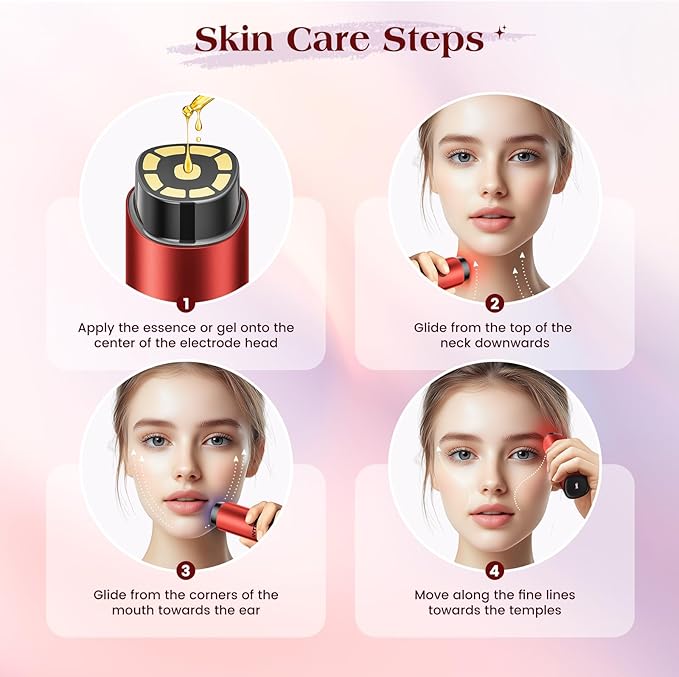 Microcurrent Facial Device, 3 Modes Red Light Therapy for Face and Neck, Skin Care Facial Massager Perfect Gifts for Women Men(Red)-Velvo Beauty