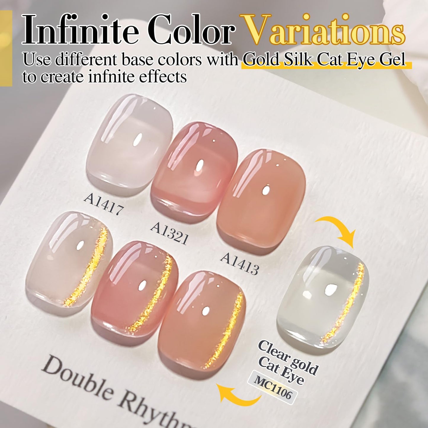 Double Rhythm Jelly Glass Cat Eye Gel Polish with Magnet 15ML Holographic Glitter Shimmer Translucent Sheer Color Magnetic Nail Polish Salon DIY at Home (MC1106)-Velvo Beauty