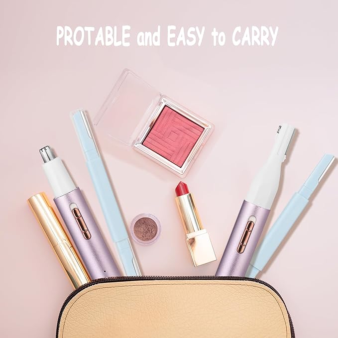 Nose & Eyebrow Trimmer for Women and Men,2025 Rechargeable Ear Razor & Face Shaver,Lady's Painless Portable Facial Hair Removal with Comb, Dermaplane Tool for face,Lips,Body,Leg (Blue)-Velvo Beauty