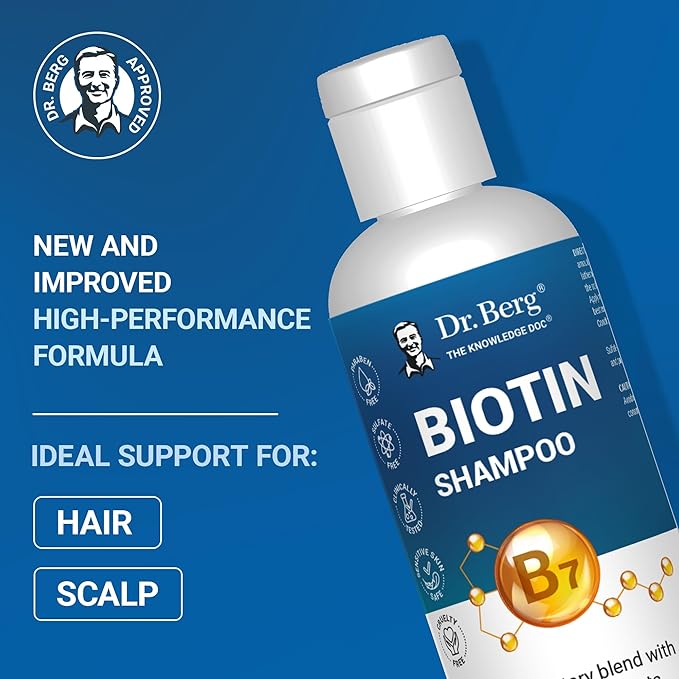 Dr. Berg Biotin Shampoo for Men & Women (Improved High-Performance Formula) - Independently Tested & Certified Paraben- Sulfate- & Silicone-Free - Infused w/Biotin, Argan Oil & Botanicals - 8 Fl oz-Velvo Beauty