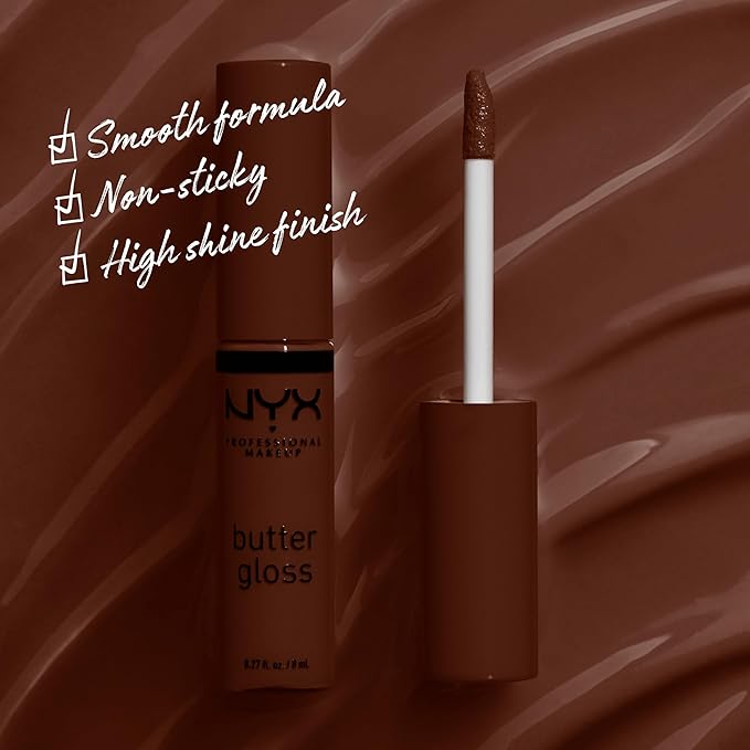 NYX PROFESSIONAL MAKEUP Butter Gloss Brown Sugar, Non-Sticky Lip Gloss - Lava Cake (Rich Brown)-Velvo Beauty