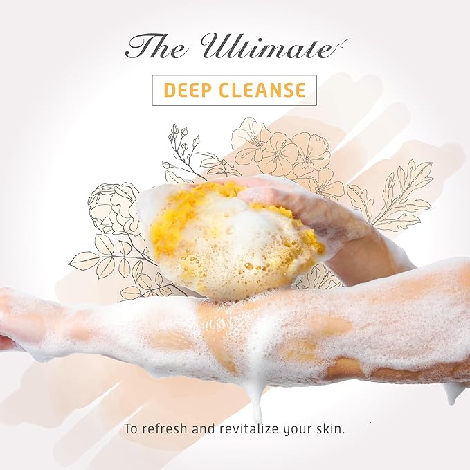 Spongentle Deep Cleansing Body Loofah Sponge, Natural Colors, for Bath and Shower, Multiple Textures for Gentle and Deep Exfoliation, Generous and Rich Lather, (Pack of 2)-Velvo Beauty