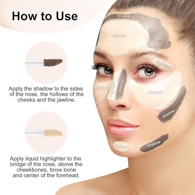 2 in 1 Bronzer and Highlighter Stick,Non-greasy & Non-drying Contour Pencil,Easy to Create a Natural Shimmery Finishing,Long Lasting & Waterproof Face Brighten Make up Pen-Velvo Beauty