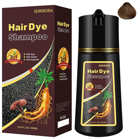 Instant Brown Hair Dye Color Shampoo 3 in 1 for Gray Hair Coverage - Herbal, Easy to Use, Long Lasting for Women & Men, 500Ml (Dark Brown)-Velvo Beauty