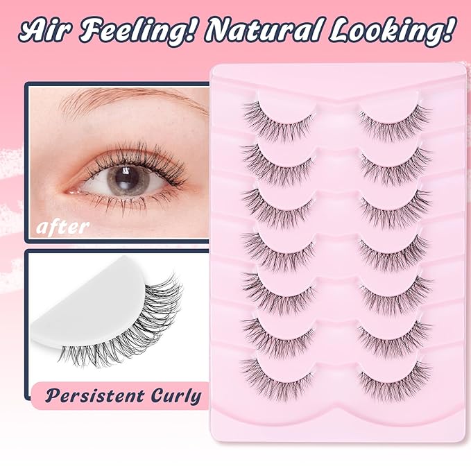 Lashes Natural Look False Eyelashes Wispy 13mm Eye Lashes Pack with Thin Cotton Band C Curl Fake Eyelashes 3D Volume For Daily Siligli Lash 7 Pair-Velvo Beauty