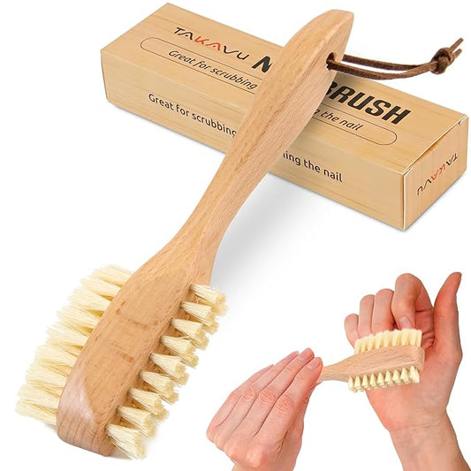 Takavu Nail Brush, Pure Boar Bristles, Natural Wood Handle, Nail Cleaning Brush for Scrubbing Fingernail Toenail Hand Feet, Dual Sided for Regular Manicure Nail Care Hygiene-Velvo Beauty