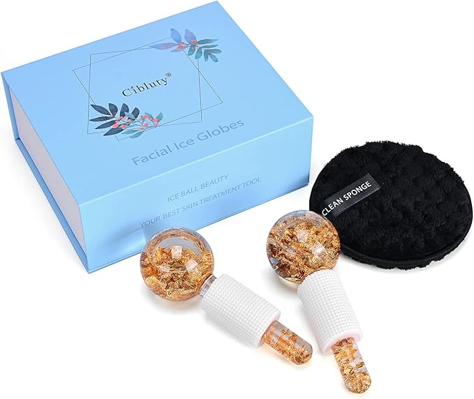 Ice Cryo Sticks Facial Globe with Golded Essence- 2PC Cooling Globes for Cold or Hot Skin Massagers, Face Globe for Skin Care Routine-Velvo Beauty