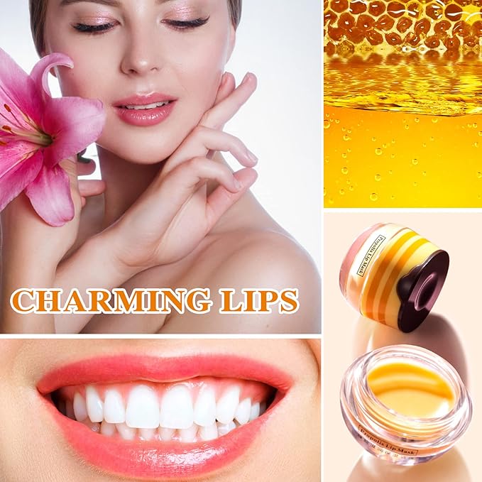 1PCS Bee Lip Balm Honey Pot,Honey Sleeping Lip Mask Bee Lip Balm with Applicator,Natural Moisturizing & Prevention Dry and Cracked Lip Scrubs Exfoliator-Velvo Beauty