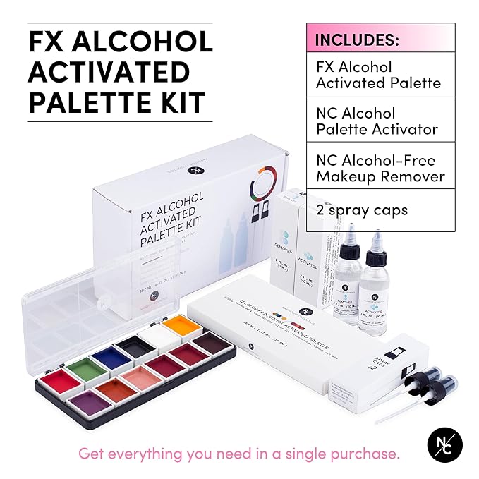 FX Alcohol-Activated Palette, Activator, and Remover Kit, Professional SFX Makeup Set Multicolor-Velvo Beauty