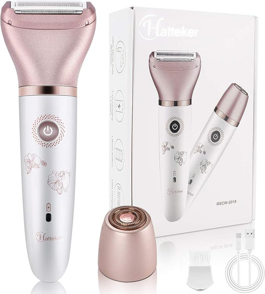 Electric Razor for Women - Painless 2-in-1 Shaver for Women Hair Remover for Face, Legs and Underarm Wet & Dry, Portable Bikini Trimmer, Lady Hair Removal with 2 Trimmer Heads- Micro USB Recharge-Velvo Beauty