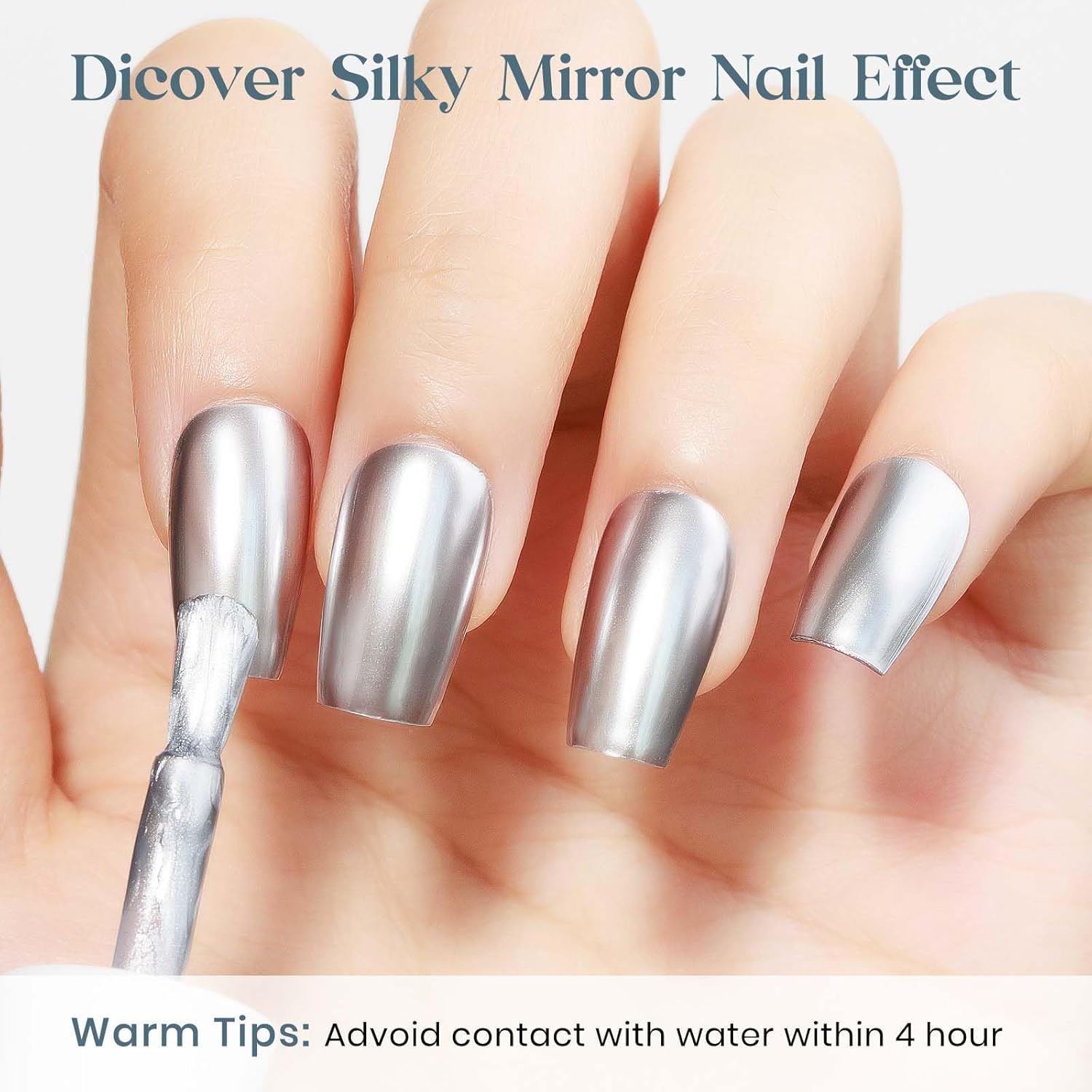 MIZHSE Silver Mirror Nail Polish, Quick Dry Metallic Nail Polish, Air Dry Fast Chrome Nail Lacquer Bright Color Oil-based Nail Art Manicure Home DIY-Velvo Beauty