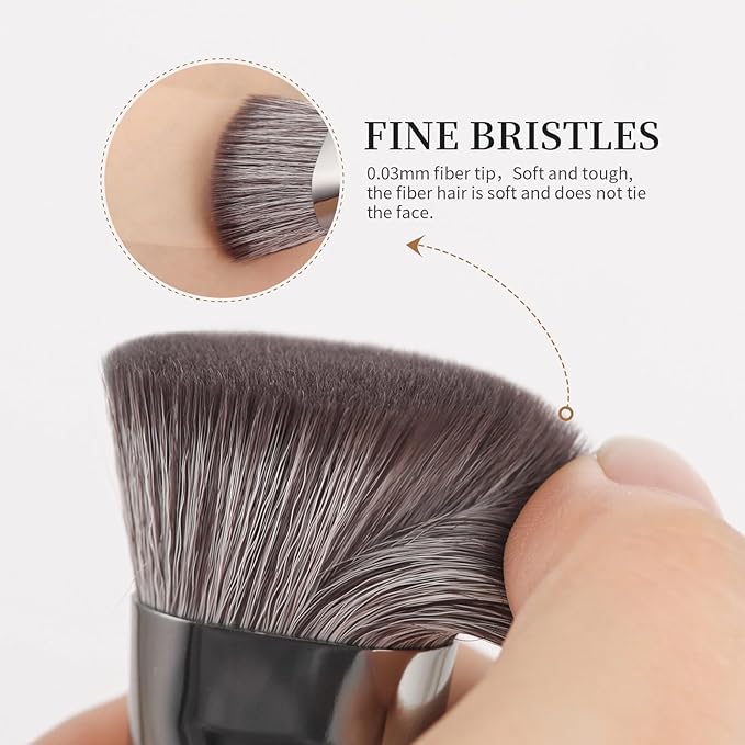 DUcare Foundation Brush Contour Bronzer Self Tanner Makeup Brushes for Liquid Makeup Flat Top Professional Buffing Blending Mineral Powder Face Brush, Black-Velvo Beauty