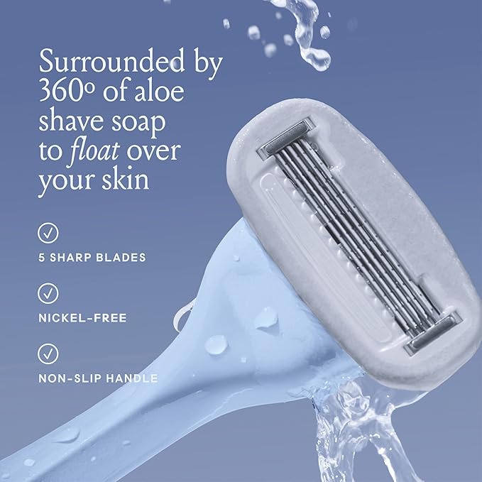Billie Razors for Women Shave Kit – Women’s Razor + 4 x 5-Blade Razor Refills + Magnetic Holder – Cool Blue-Velvo Beauty