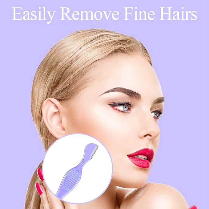 Mudder 21 Pcs Eyebrow Razor Eyebrow Shaver Facial Razor Multipurpose Face Trimmers with Precision Cover for Women Makeup Care Tools(Purple)-Velvo Beauty