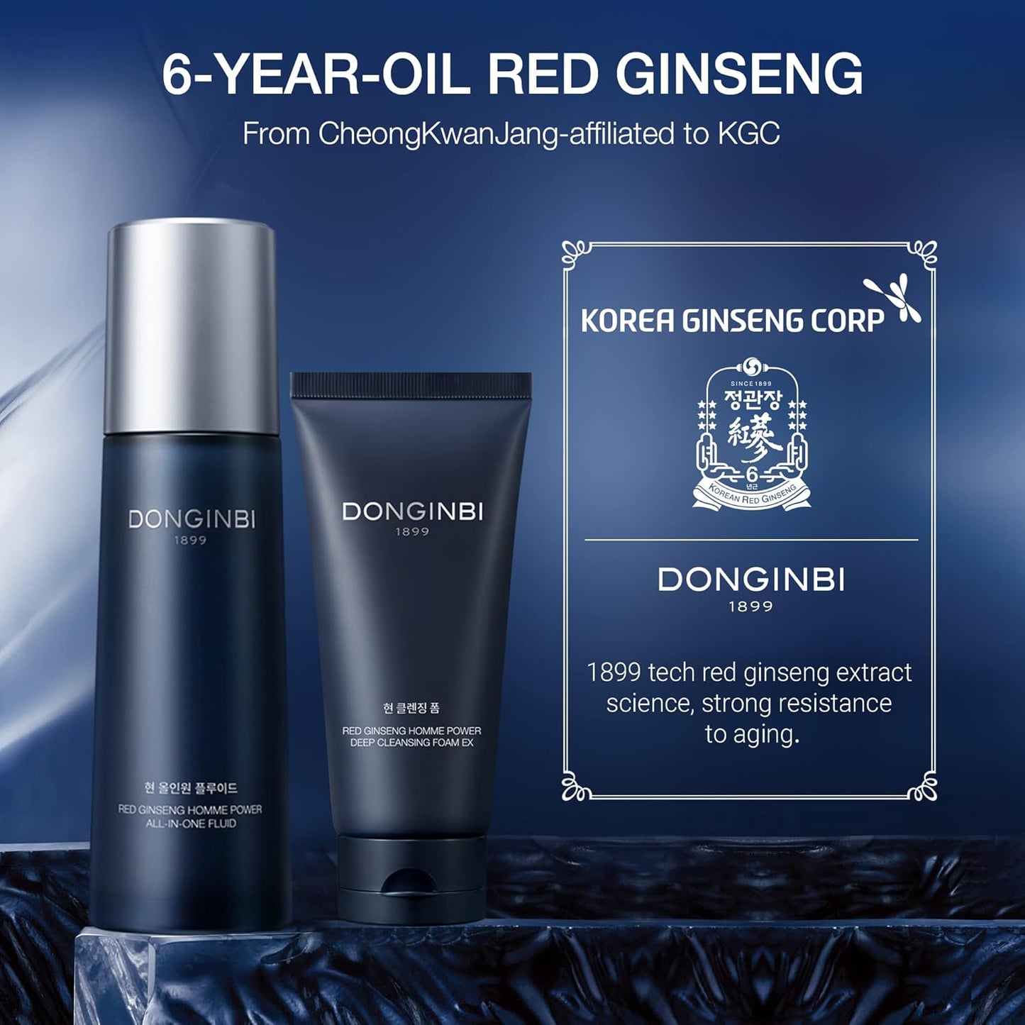 Donginbi Red Ginseng Homme All-in-One Special Set - Hydrating Korean Red Ginseng Essence(4.06 floz), Glycolic & Squalane Acid Face Wash, AHA Exfoliant, Korean Skin Care Set Gifts for Men-Velvo Beauty