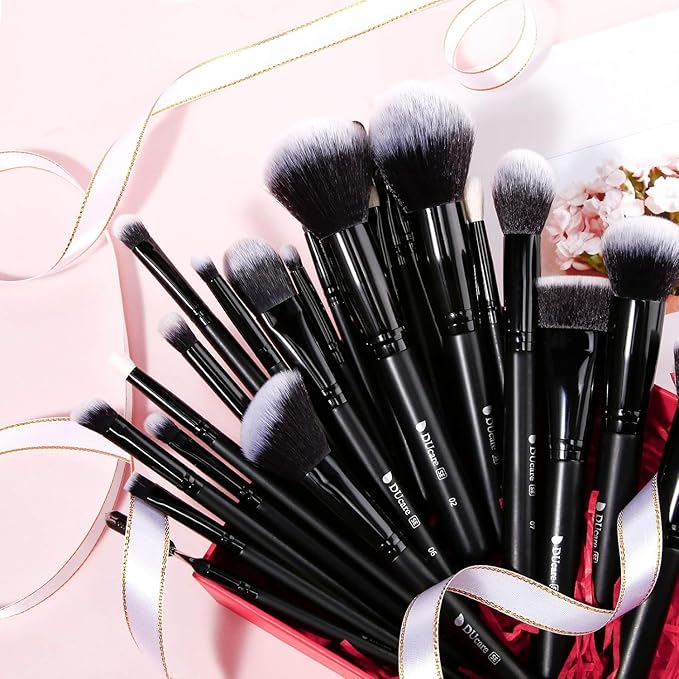 DUcare 27Pcs Makeup Brush Set Black Professional Premium Cosmetic Brushes for Foundation, Concealer, Eyeshadow, Blending, Powder, Contouring-Velvo Beauty