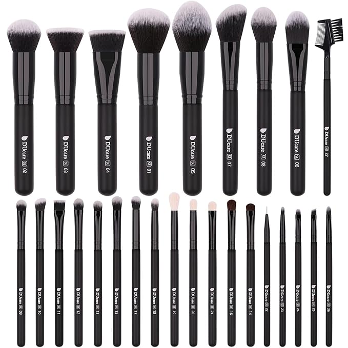 DUcare 27Pcs Makeup Brush Set Black Professional Premium Cosmetic Brushes for Foundation, Concealer, Eyeshadow, Blending, Powder, Contouring-Velvo Beauty