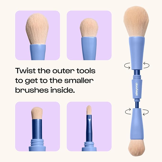 Alleyoop Overachiever 4-in-1 Travel Makeup Brush Set – Powder, Blending, Precision & Complexion Brushes – Mini Makeup Brush for Women, Vegan, Multi-Use & Travel-Friendly Makeup Tool-Velvo Beauty
