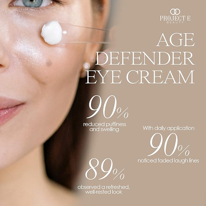 Project E Beauty Age Defender Eye Cream Brightens & Smooths Under Eyes | Reduce Puffiness, Lines & Dark Circles | Anti-Aging & Hydrating | Wrinkle Smoothing Eye Cream Treatment | 15g-Velvo Beauty