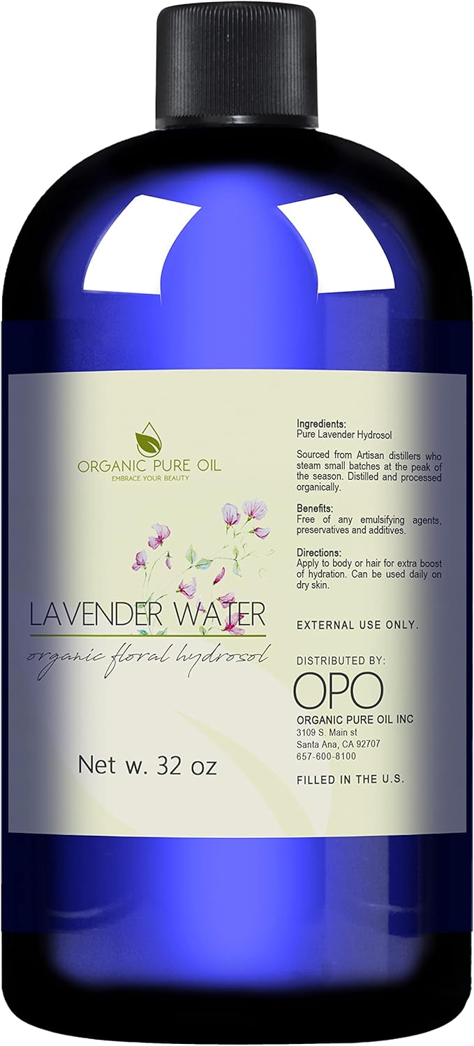Lavender Water Hydrosol - Pure Steam Distilled Natural Non GMO Calming Bulk Body, Face, Facial Toner, Aromatherapy, Set Makeup, Cleanser Mist Spritz - 32oz - OPO-Velvo Beauty