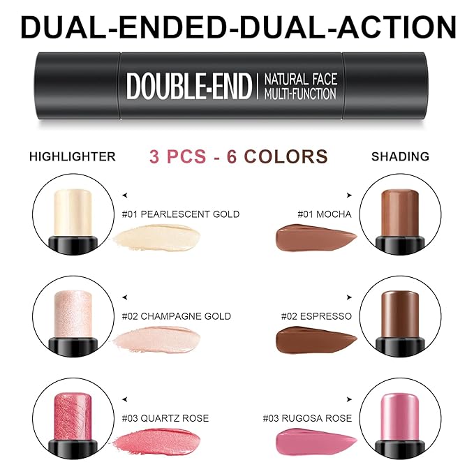 6 Colors Cream Contour Stick Makeup Kit, Shades with Highlighter, Blush and Double-End Bronzer Contour Stick for Sculpt the Cheeks, Long Lasting, Waterproof, Matte & Dewy Finish(SET A)-Velvo Beauty